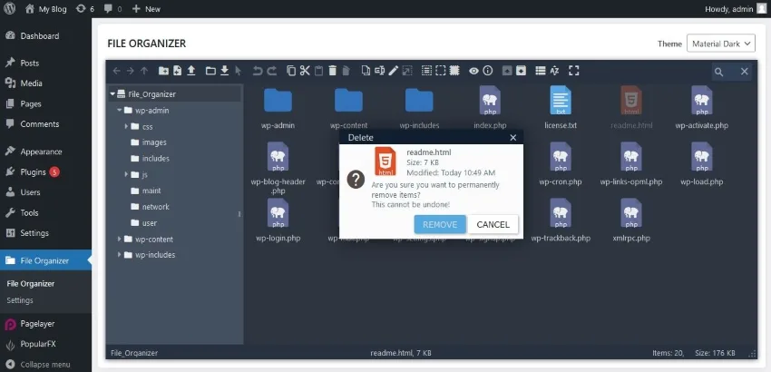 FileOrganizer – WordPress File Manager ekran görüntüsü 3