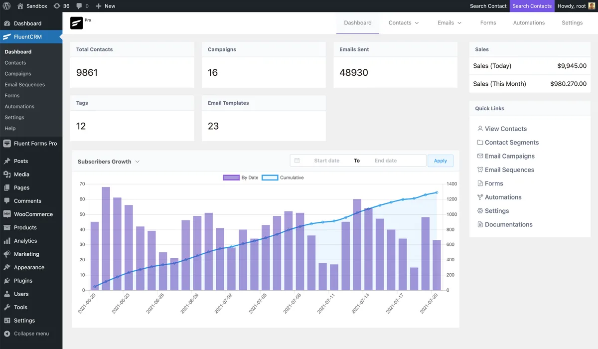 FluentCRM – Email Newsletter, Automation, Email Marketing, Email Campaigns, Optins, Leads, and CRM Solution ekran görüntüsü 1