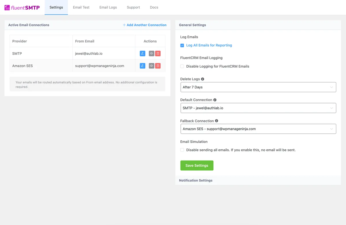 FluentSMTP – WP SMTP Plugin with Amazon SES, SendGrid, Mailgun, Postmark, Cloudflare, toSend, Gmail and Any SMTP ekran görüntüsü 3