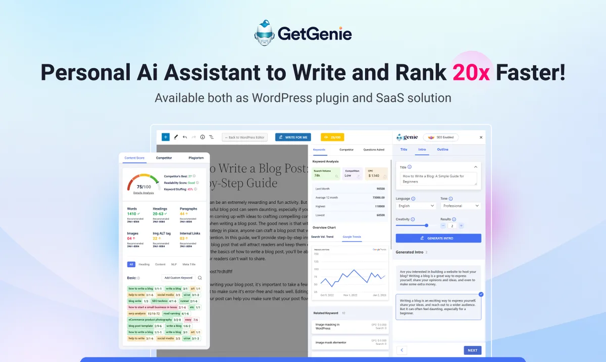 GetGenie – AI SEO Assistant & Content Writer with Keyword Research, AEO & GEO ekran görüntüsü 1