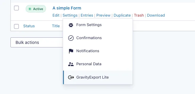 GravityExport Lite for Gravity Forms ekran görüntüsü 1