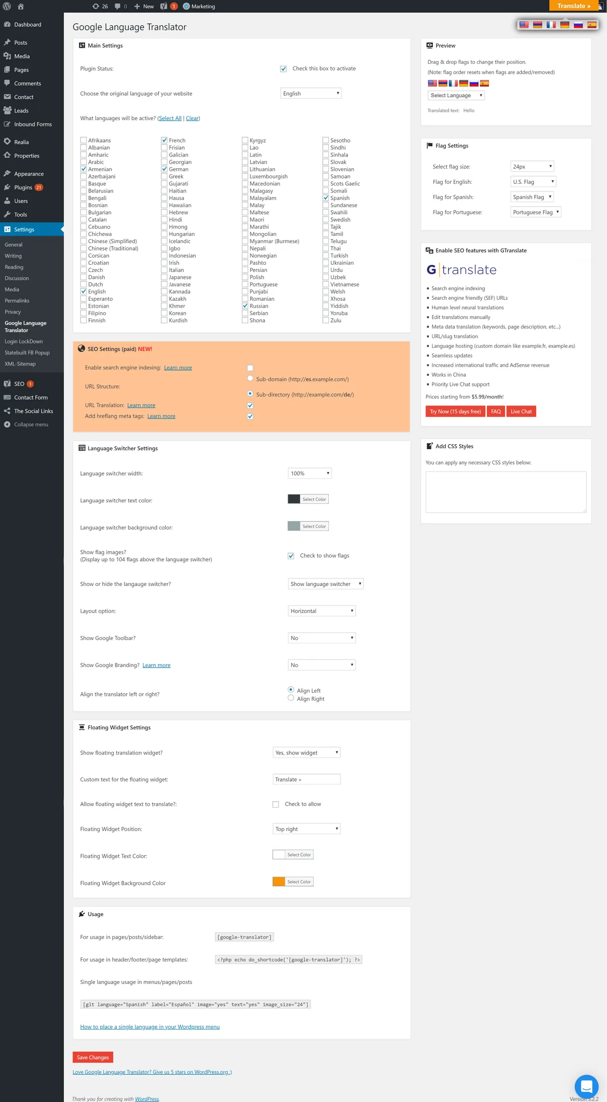 Translate WordPress – Google Language Translator ekran görüntüsü 1