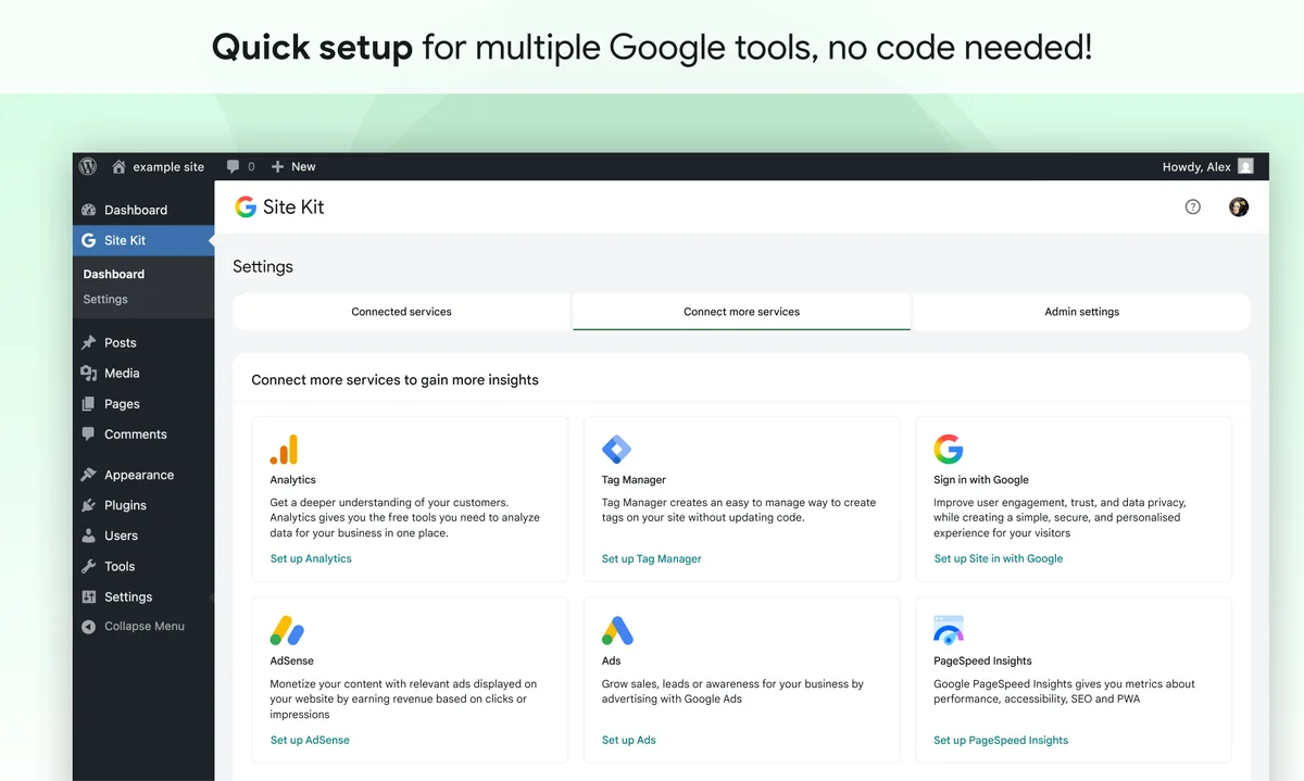 Site Kit by Google – Analytics, Search Console, AdSense, Speed ekran görüntüsü 1