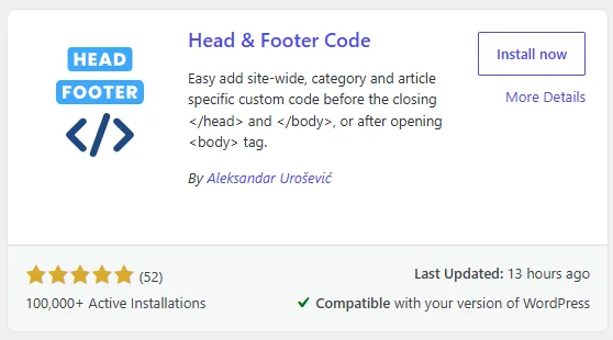 Head & Footer Code ekran görüntüsü 1