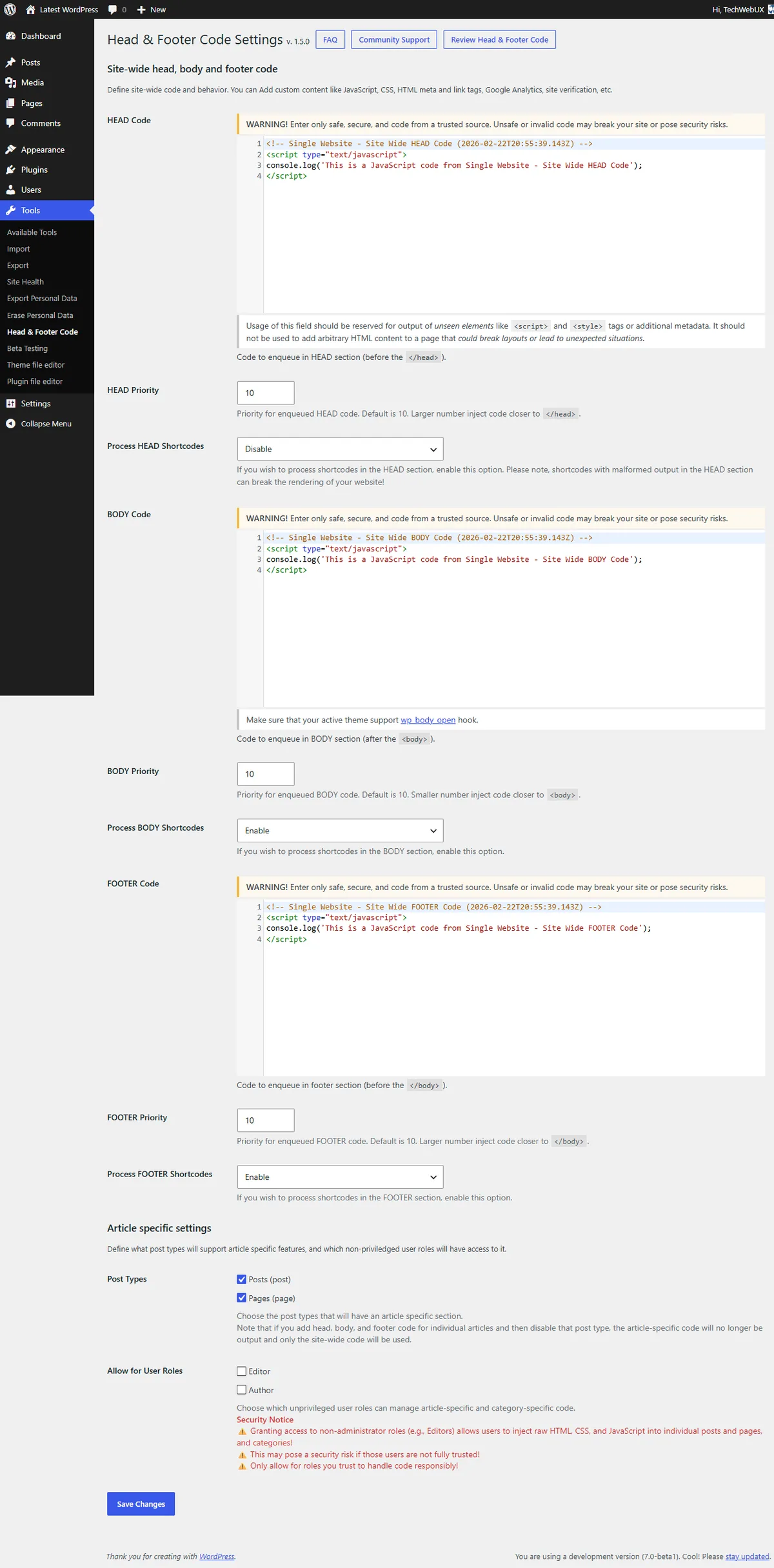 Head & Footer Code ekran görüntüsü 2
