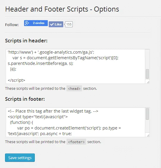 Header and Footer Scripts ekran görüntüsü 1