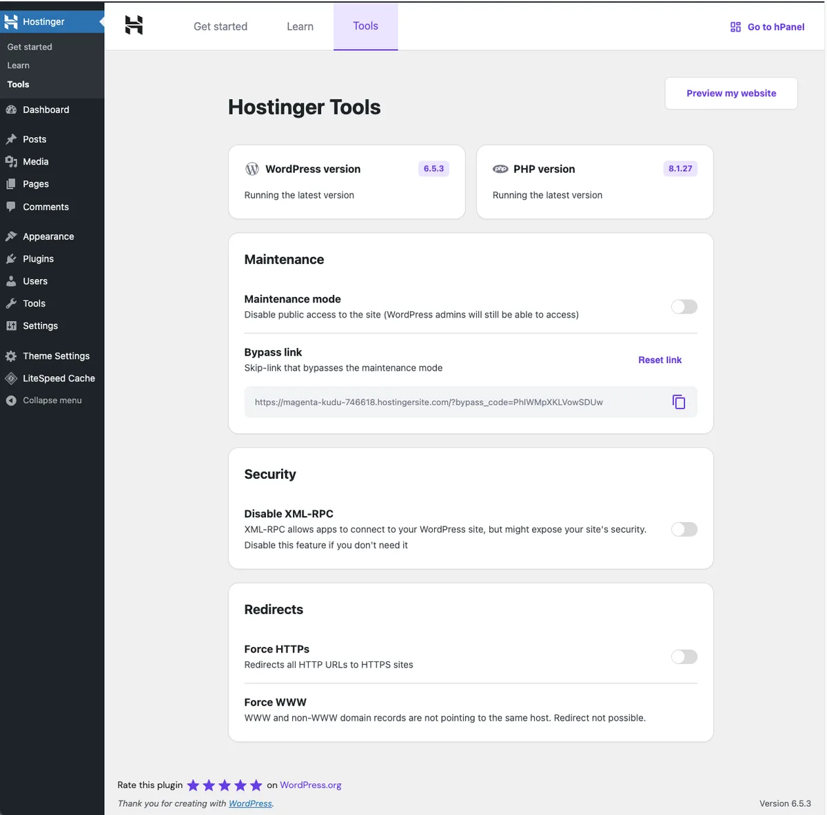 Hostinger Tools ekran görüntüsü 1