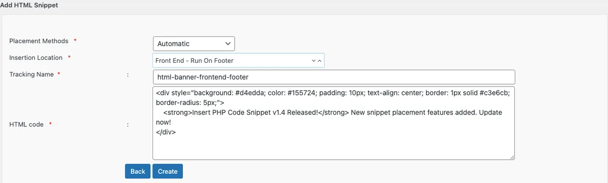 Insert Html Snippet ekran görüntüsü 1