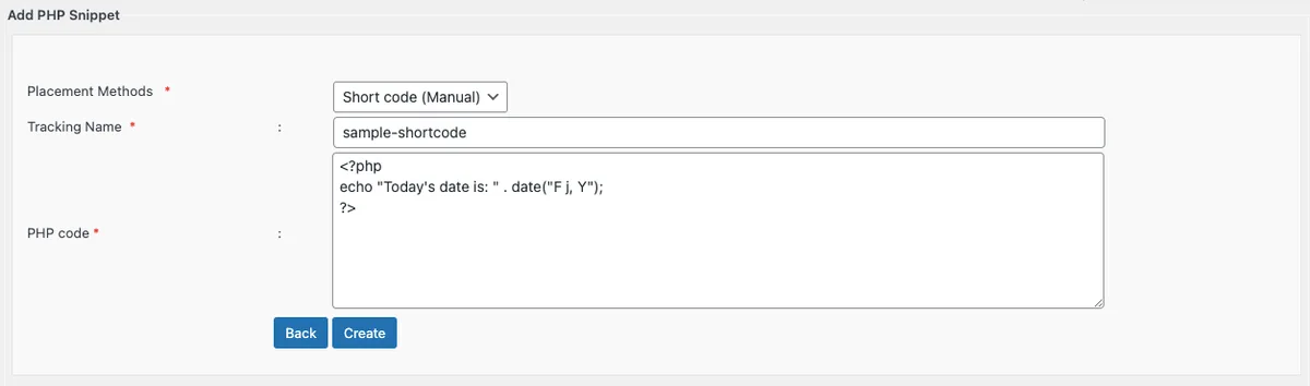 Insert PHP Code Snippet ekran görüntüsü 1