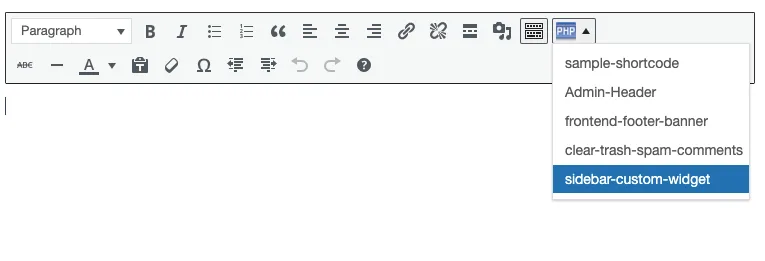 Insert PHP Code Snippet ekran görüntüsü 3