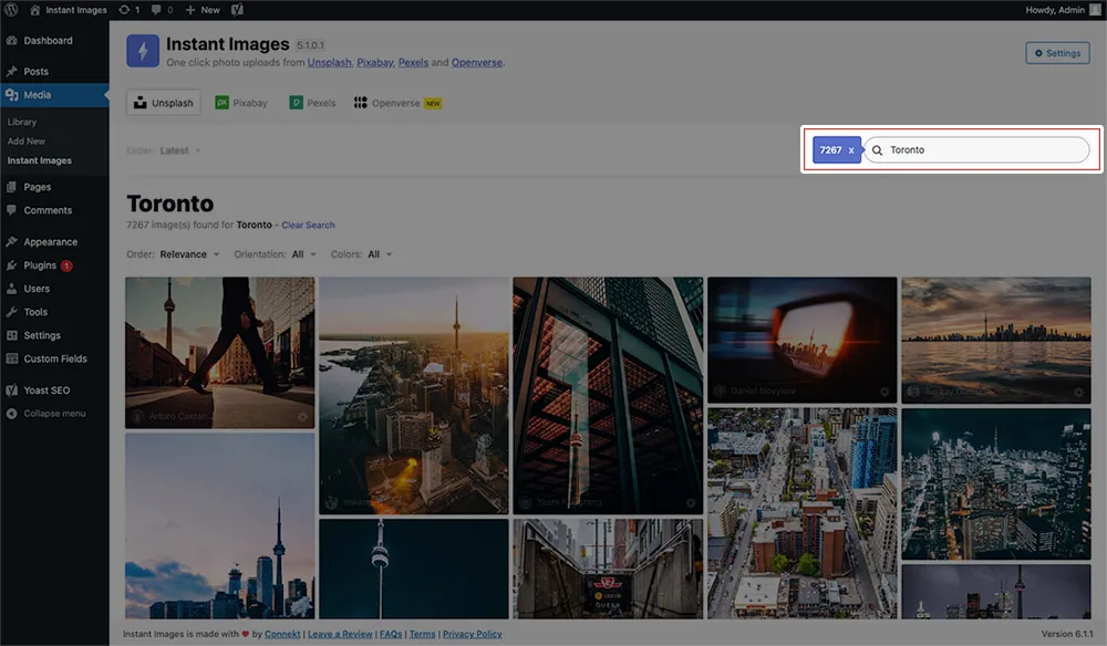 Instant Images – One-click Image Uploads from Unsplash, Openverse, Pixabay, Pexels, and Giphy ekran görüntüsü 2