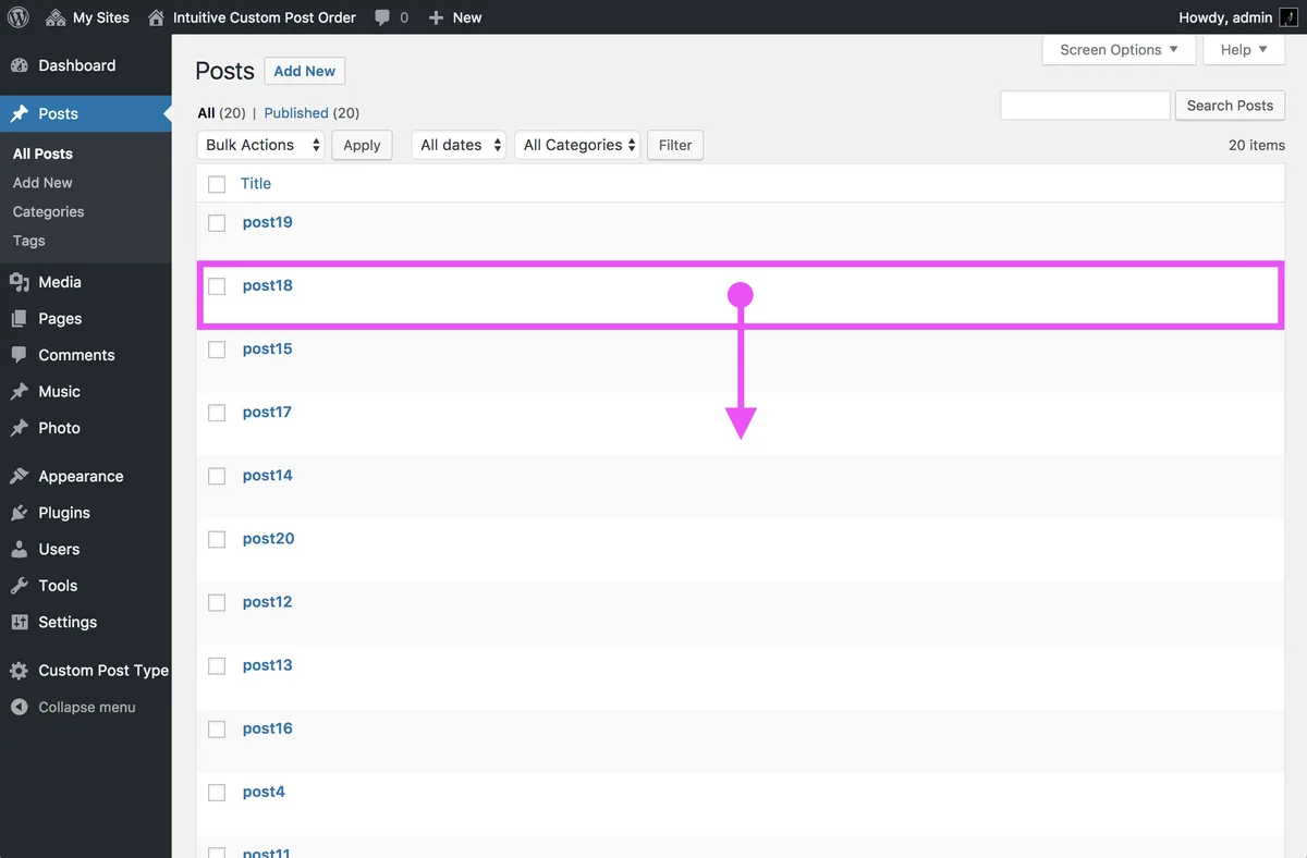 Intuitive Custom Post Order ekran görüntüsü 2