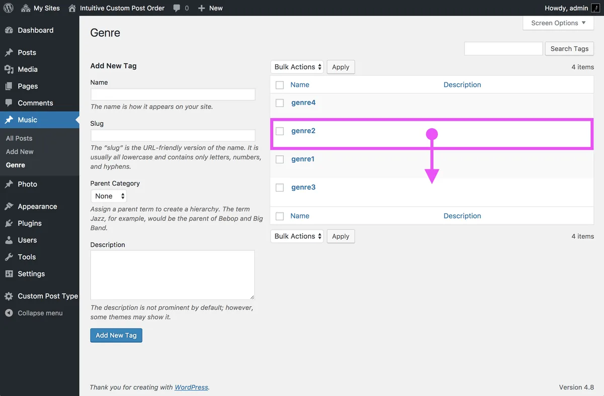 Intuitive Custom Post Order ekran görüntüsü 3