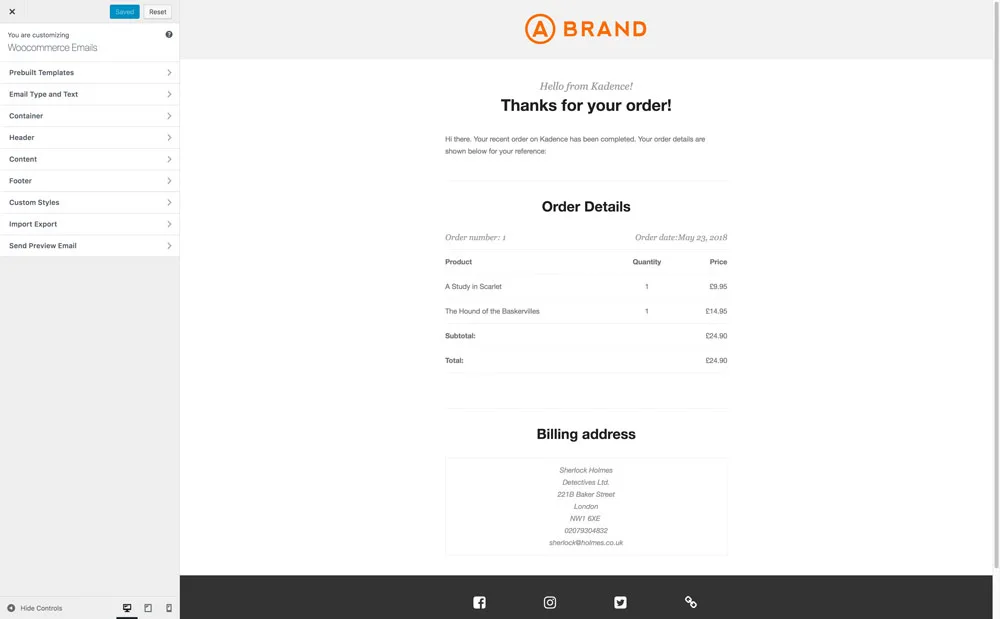 Kadence WooCommerce Email Designer ekran görüntüsü 1
