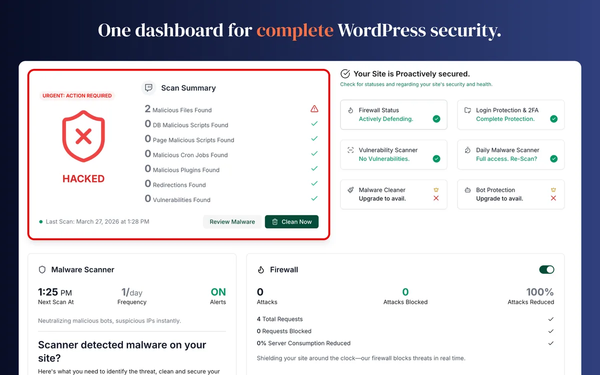 MalCare WordPress Security Plugin – Malware Scanner, Cleaner, Security Firewall ekran görüntüsü 1