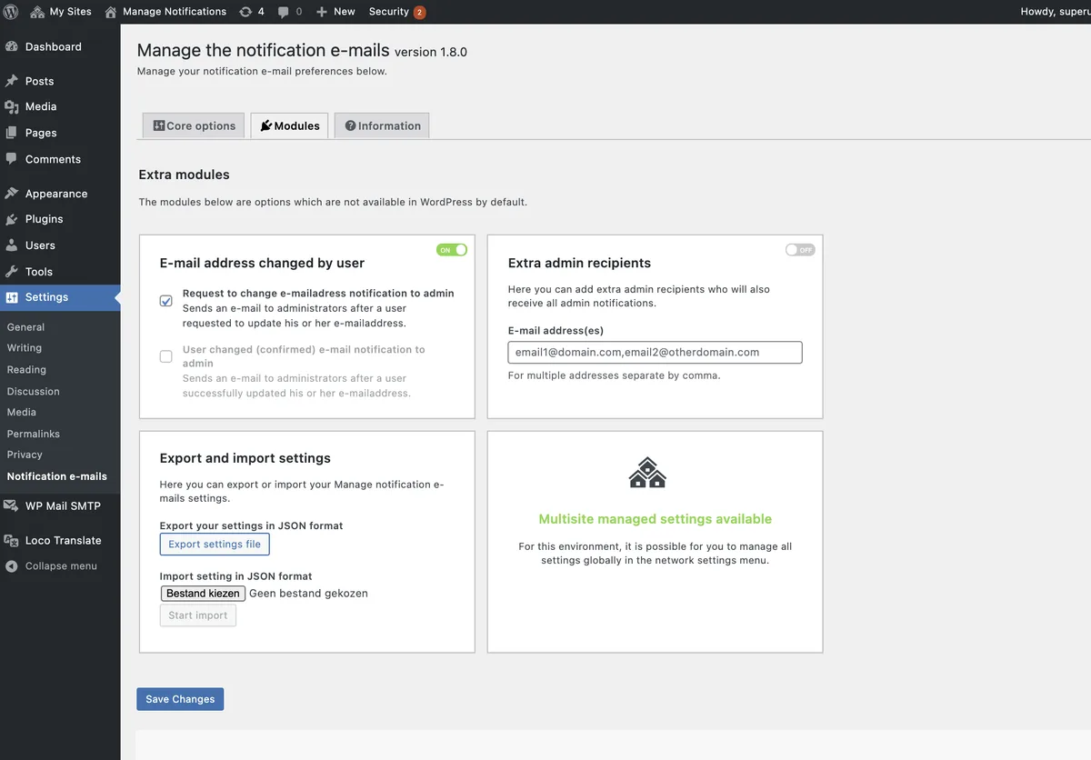 Manage Notification E-mails ekran görüntüsü 2
