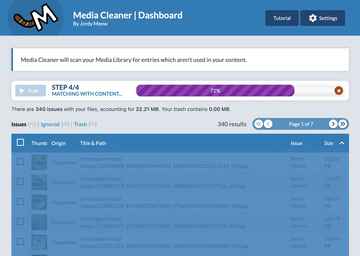 Media Cleaner: Clean your WordPress! ekran görüntüsü 1