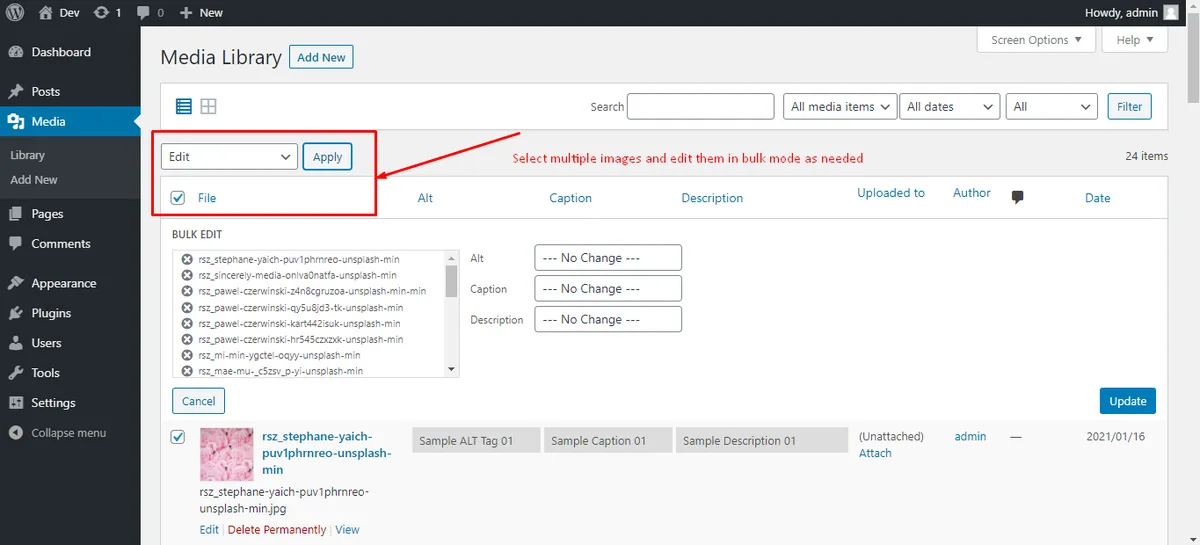 Media Library Helper — Bulk edit image ALT, caption & description ekran görüntüsü 4
