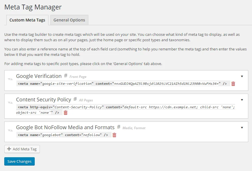 Meta Tag Manager ekran görüntüsü 1