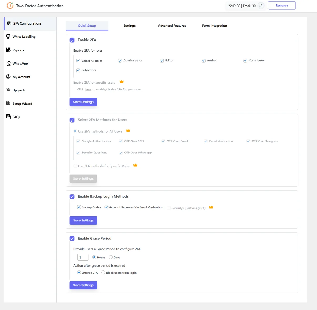 miniOrange 2FA – Two Factor Authentication for WordPress (OTP, SMS, Email, Google Authenticator) ekran görüntüsü 4