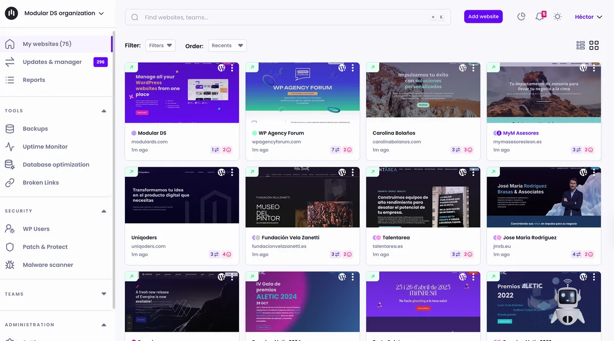 Modular DS: Monitor, update, and backup multiple websites ekran görüntüsü 1