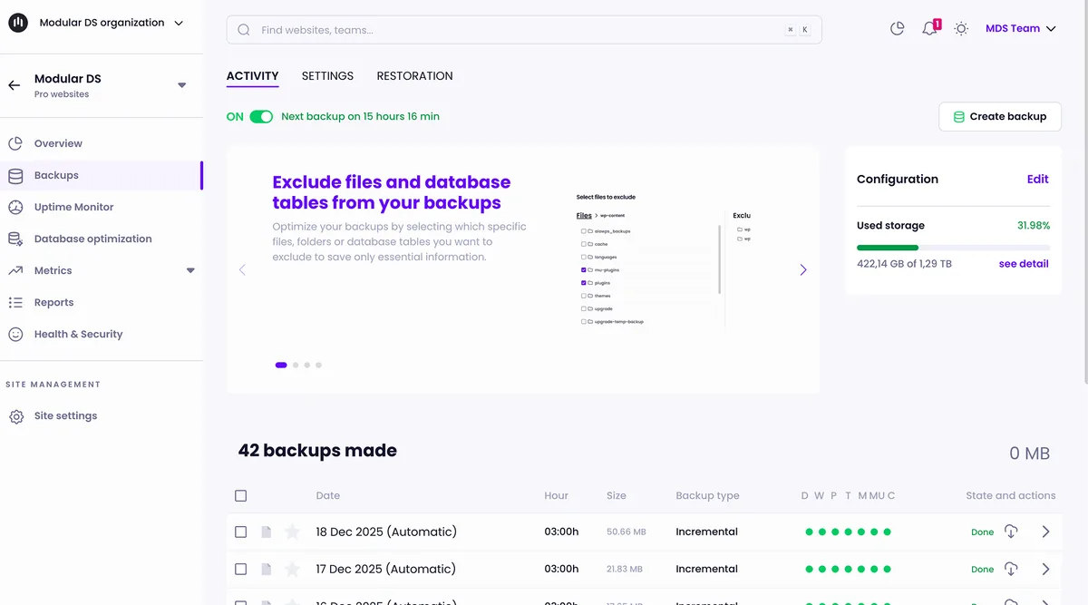 Modular DS: Monitor, update, and backup multiple websites ekran görüntüsü 3