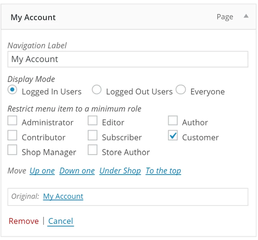 Nav Menu Roles ekran görüntüsü 1