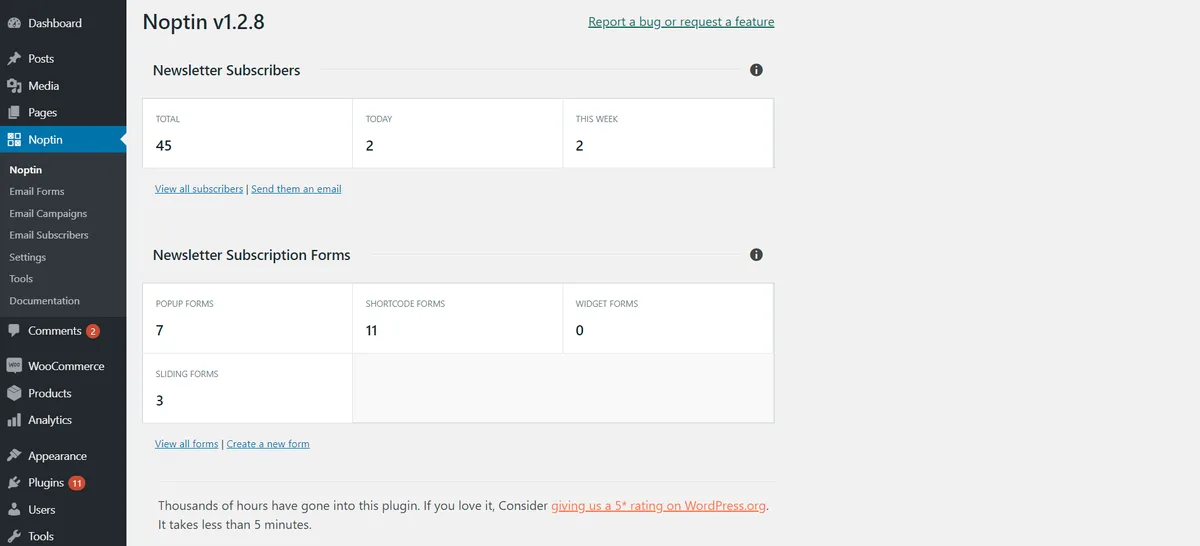 Simple Newsletter Plugin – Noptin ekran görüntüsü 1