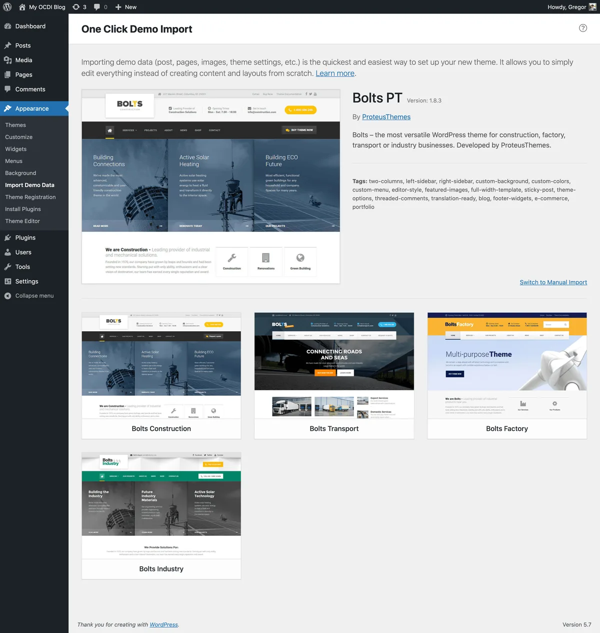 One Click Demo Import ekran görüntüsü 1