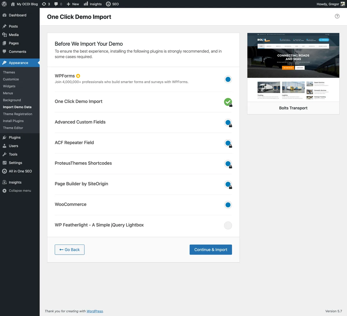 One Click Demo Import ekran görüntüsü 4