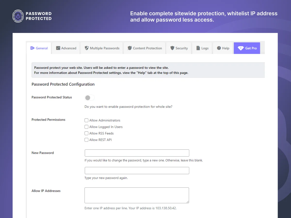 Password Protected — Lock Entire Site, Pages, Posts, Categories, and Partial Content ekran görüntüsü 1