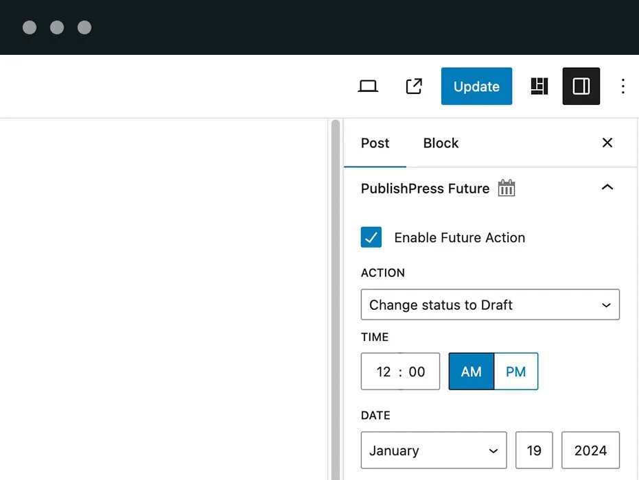 Schedule Post Changes With PublishPress Future: Unpublish, Delete, Change Status, Trash, Change Categories ekran görüntüsü 1