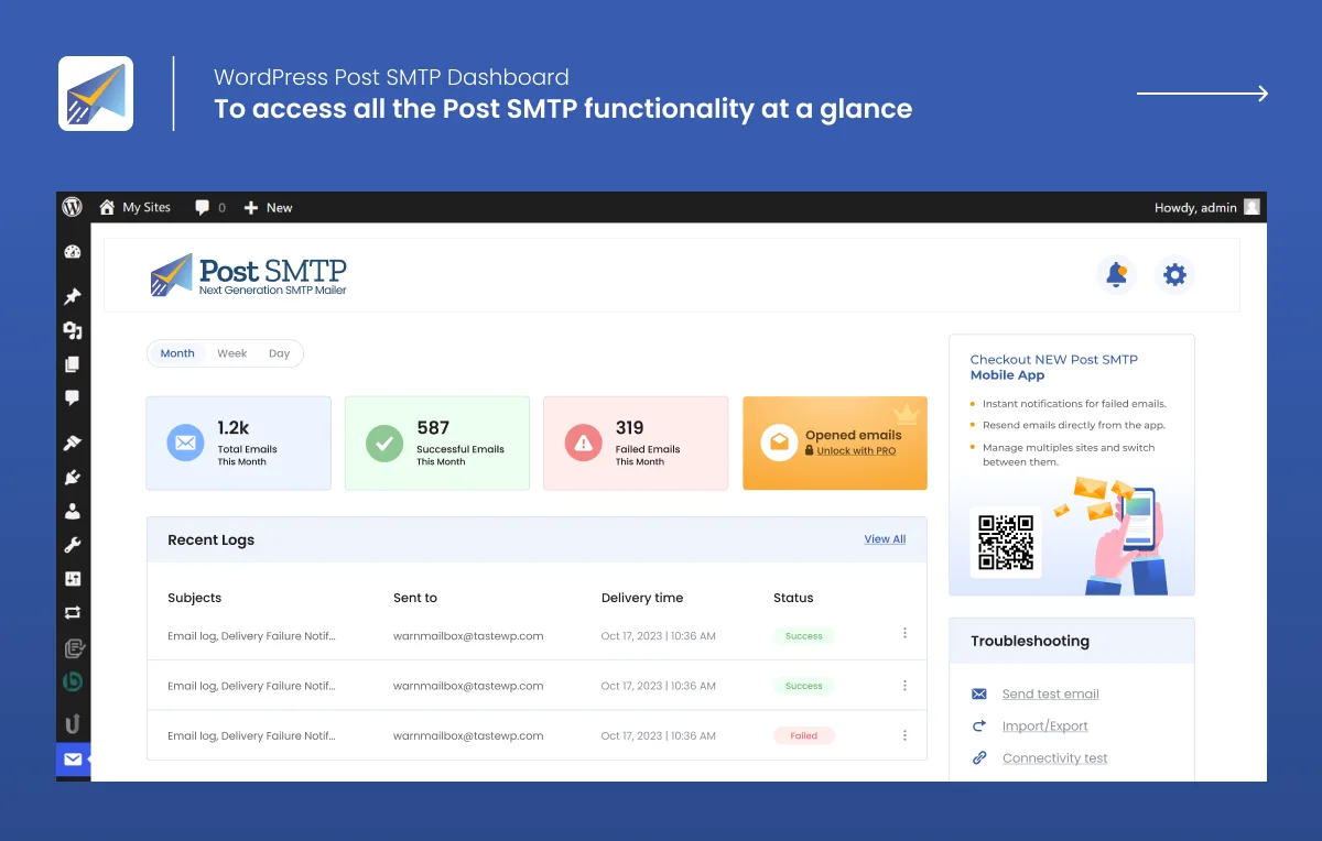 Post SMTP – Complete Email Deliverability and SMTP Solution with Email Logs, Alerts, Backup SMTP & Mobile App ekran görüntüsü 1