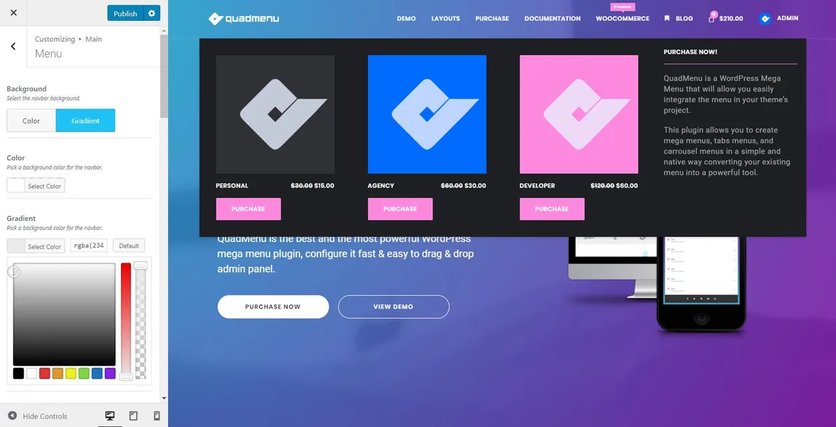 QuadMenu – Mega Menu ekran görüntüsü 1