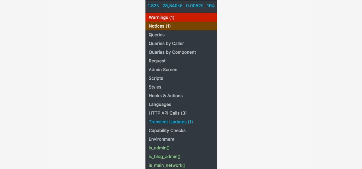 Query Monitor ekran görüntüsü 1