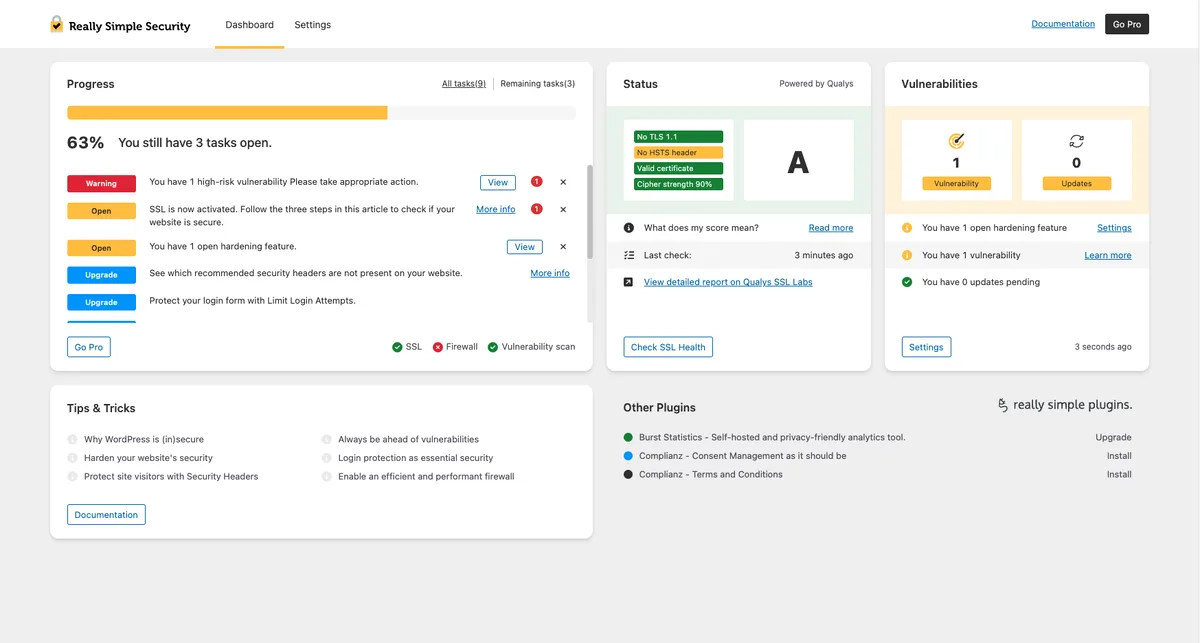 Really Simple Security – Simple and Performant Security (formerly Really Simple SSL) ekran görüntüsü 1