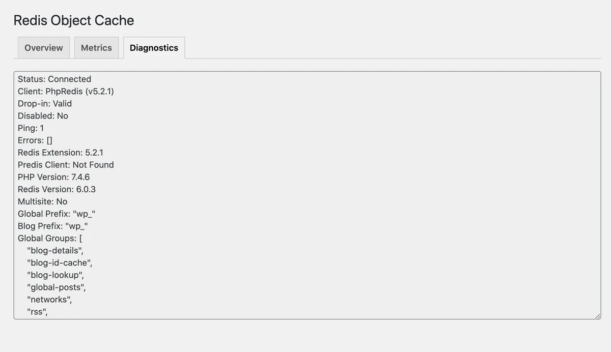 Redis Object Cache ekran görüntüsü 3