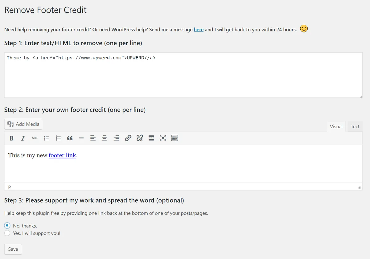 Remove Footer Credit ekran görüntüsü 1