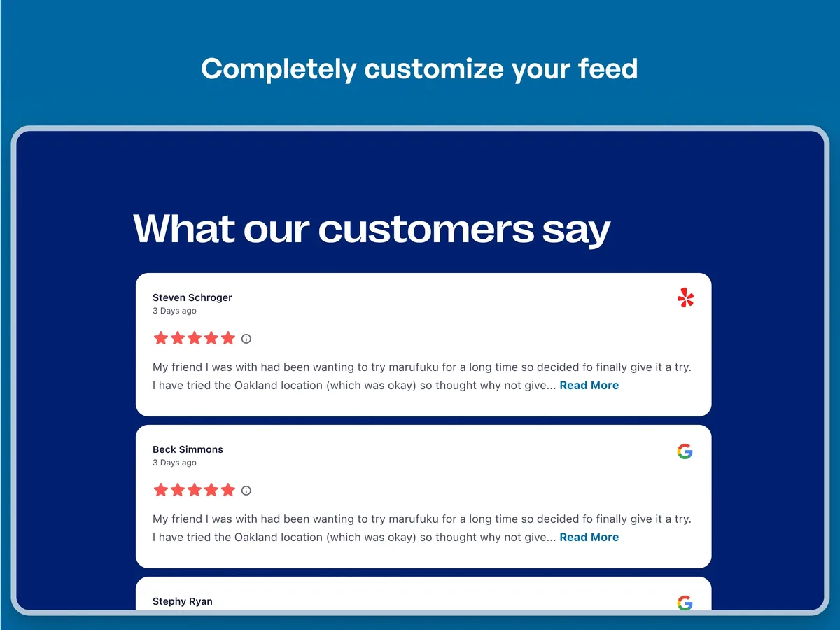 Reviews Feed – Add Testimonials and Customer Reviews From Google Reviews, Yelp, TripAdvisor, and More ekran görüntüsü 3