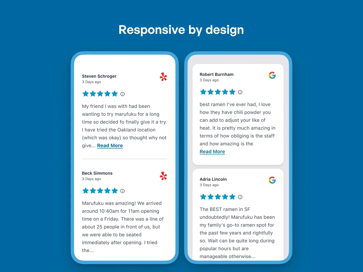Reviews Feed – Add Testimonials and Customer Reviews From Google Reviews, Yelp, TripAdvisor, and More ekran görüntüsü 4