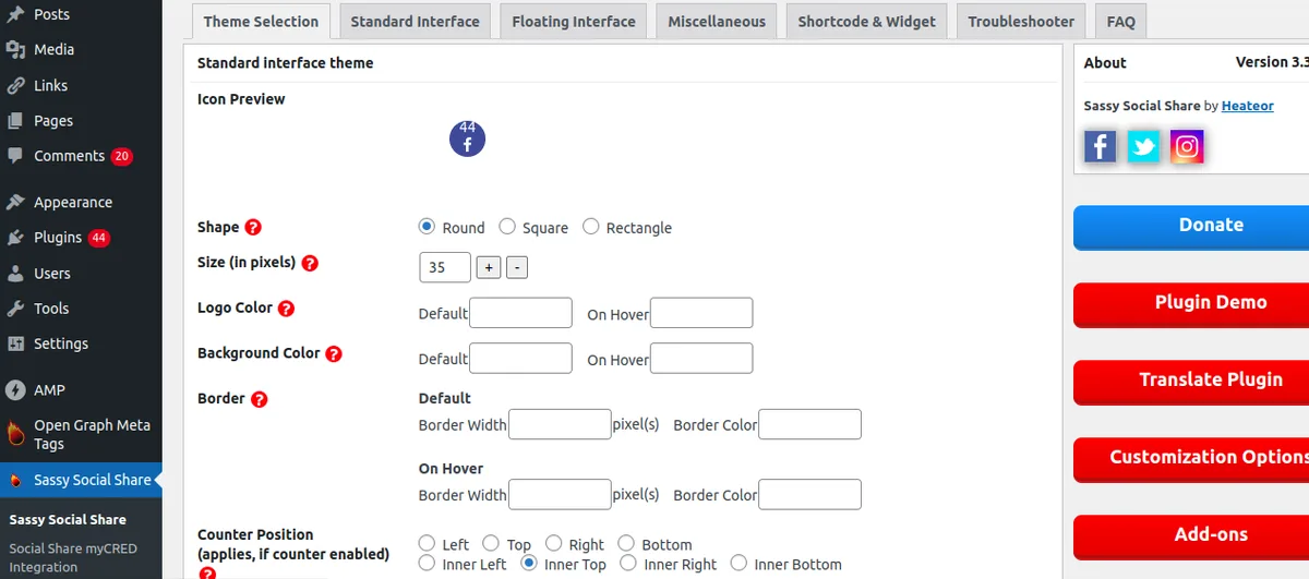 Social Sharing Plugin – Sassy Social Share ekran görüntüsü 3