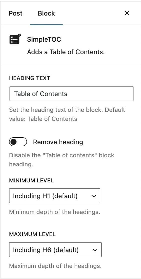 SimpleTOC – Table of Contents Block ekran görüntüsü 3
