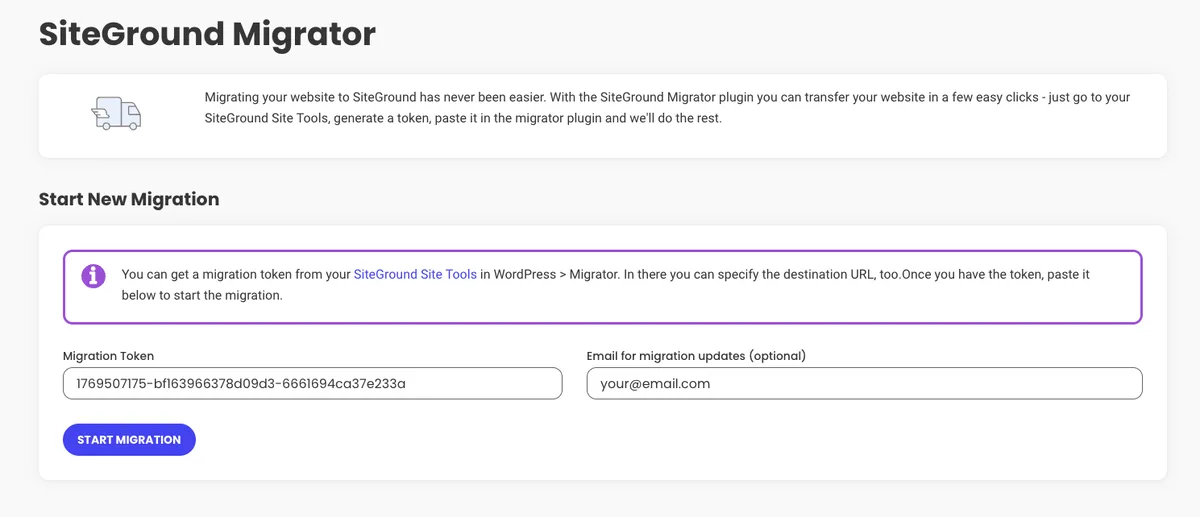 SiteGround Migrator ekran görüntüsü 1