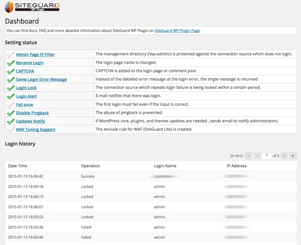 SiteGuard WP Plugin ekran görüntüsü 1