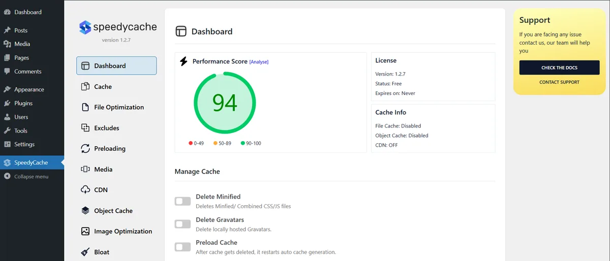 SpeedyCache – Cache, Optimization, Performance ekran görüntüsü 1