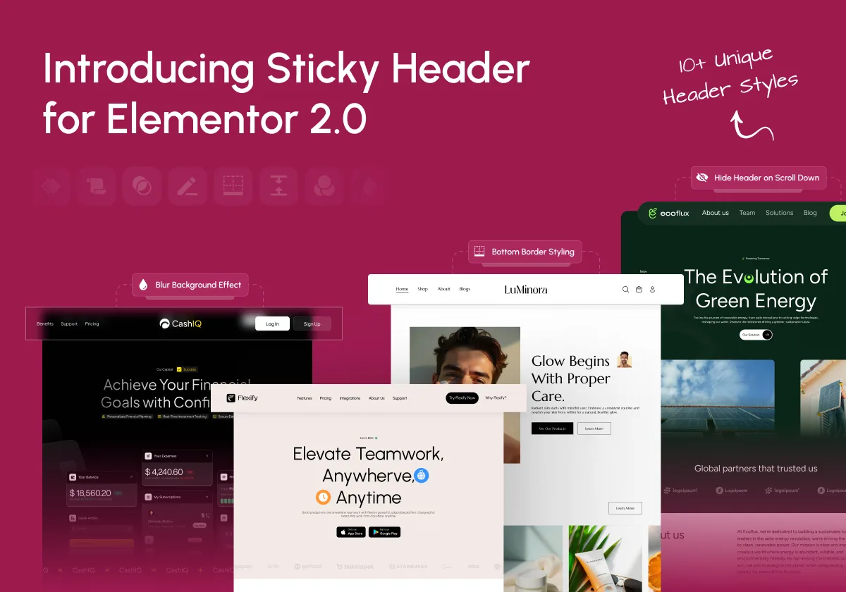 Sticky Header Effects for Elementor ekran görüntüsü 1