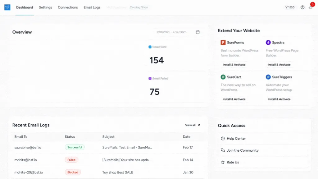 SureMail – SMTP and Email Logs Plugin with Amazon SES, Postmark, and Other Providers ekran görüntüsü 1
