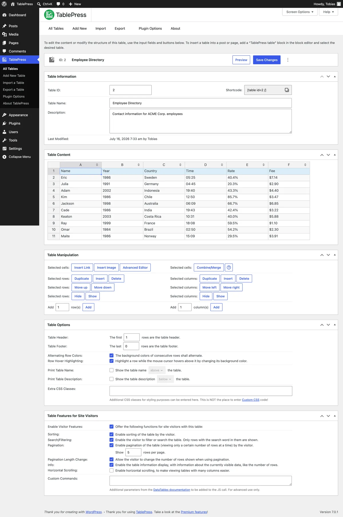 TablePress – Tables in WordPress made easy ekran görüntüsü 2