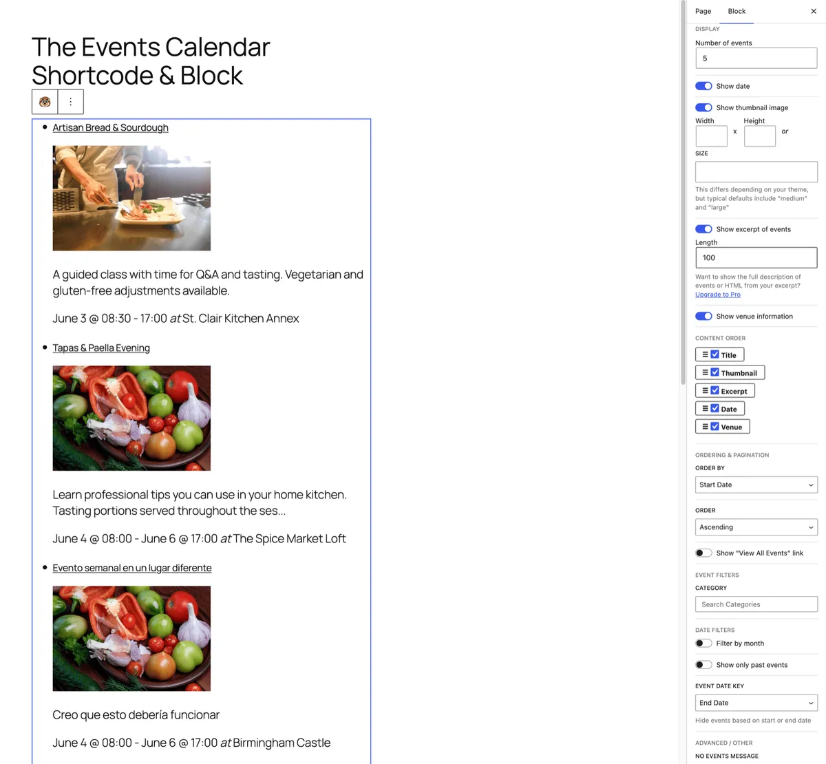 The Events Calendar Shortcode & Block ekran görüntüsü 2