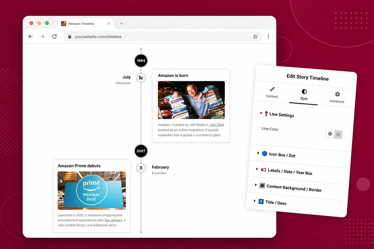 Timeline Widget For Elementor (Elementor Timeline, Vertical & Horizontal Timeline) ekran görüntüsü 1